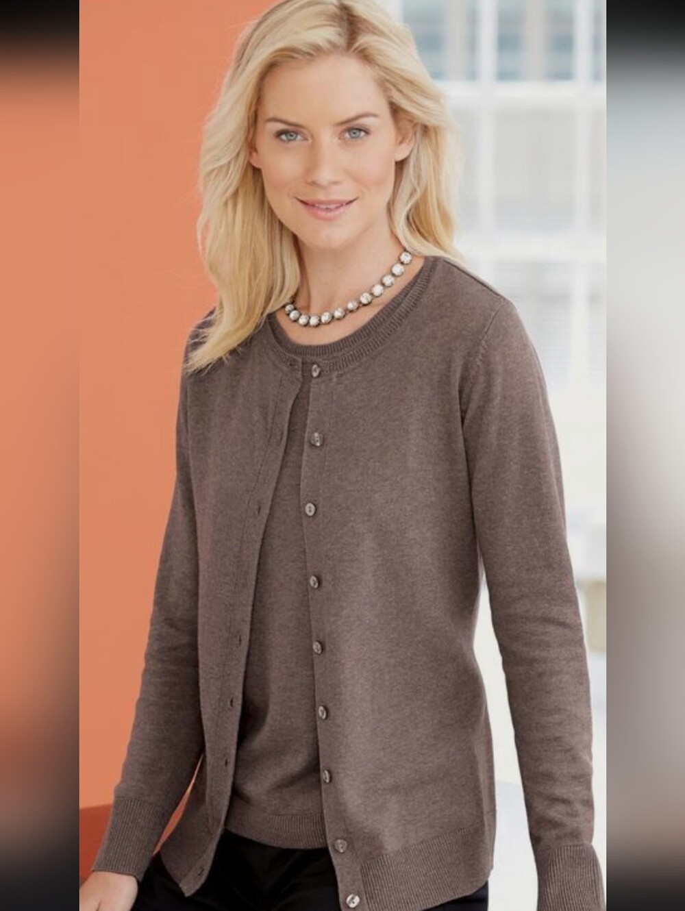 Silk Brown Layered Knit Sweater Twin Set S